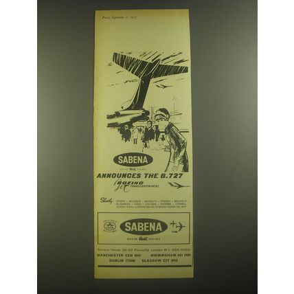 1967 Sabena Airlines Ad - Sabena Announces the B.727 Boeing Jet Transcontinental