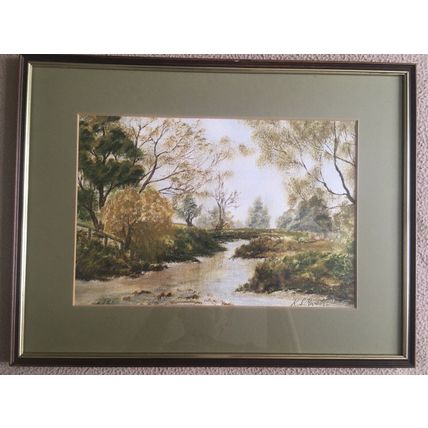 Original Watercolour Painting The River Lark by K. S. Rivett 1990 Mildenhall