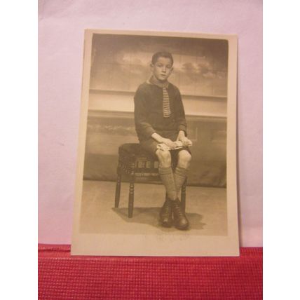 YOUNG LAD ON A CHAIR. vintage Photograph 2.5 x 3.5 inches =