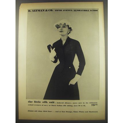 1956 B. Altman & Co. Fashion Ad - The little silk suit