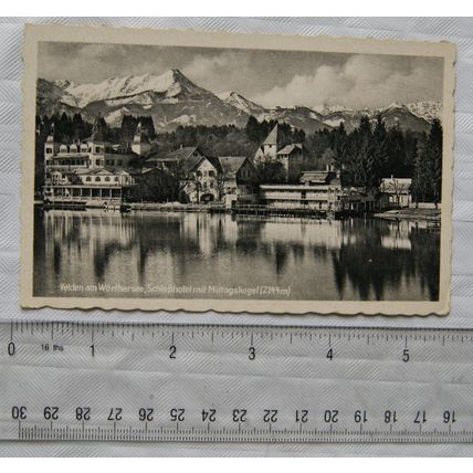 vintage Postcard Velden am Worlhersee, Schlosshotel mit Mittagskogel