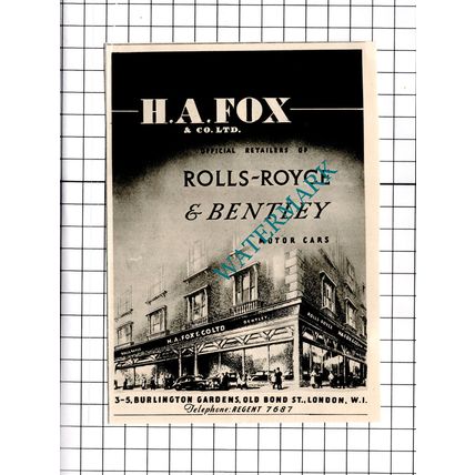 H A Fox & Co Ltd Cars Old Bond Street London Small Advert -1950 Clipping / Print
