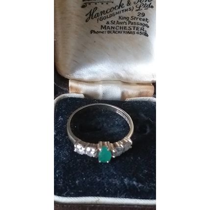 Vintage 1980-s 9 ct Gold Emerald and Zircon Ring Size UK N, US 6.5- Hallmarks!