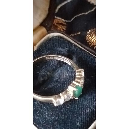 Vintage 1980-s 9 ct Gold Emerald and Zircon Ring Size UK N, US 6.5- Hallmarks!