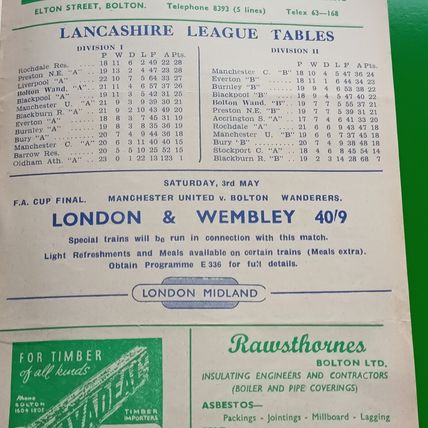Bolton Wanderers v Preston Football Programme 21/4/58
