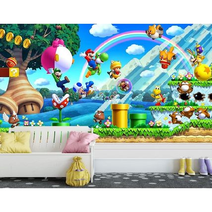 Wall Mural Super Mario Bros Luigi, Photo Wallpaper for Kids Room Decor, Murals