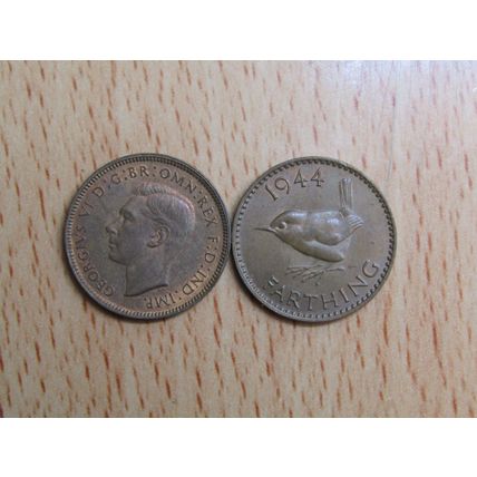 GB 1944 George VI Wren Farthing Coin