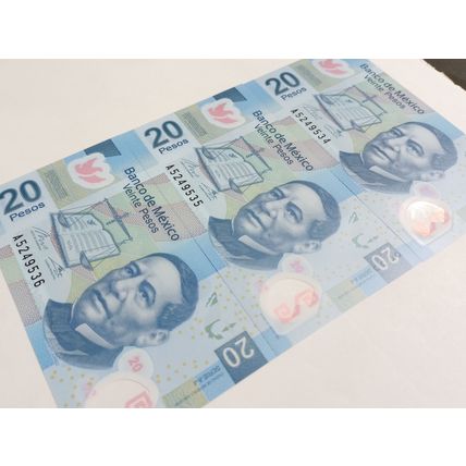 Mexico UNCIRCULATED $20 Pesos polymer 2018 Benito Juárez. Lot of 3 consecutive