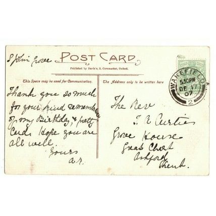 Postcard Oxford All Souls College Chapel Reredos Postmark D/Ring WAKEFIELD 1907