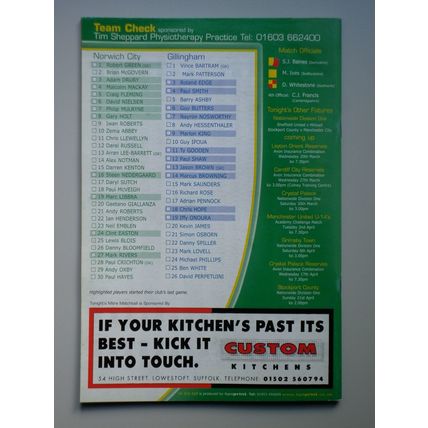 NORWICH CITY v GILLINGHAM Div1 19/03/2002
