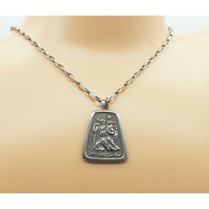 Vintage Charles Horner 925 Sterling Silver Large St Christopher Pendant Necklace