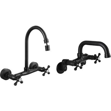 Airuida Wall Mount Kitchen Faucet Matte Black 8 Inch Center Wall Mount Faucet Ki
