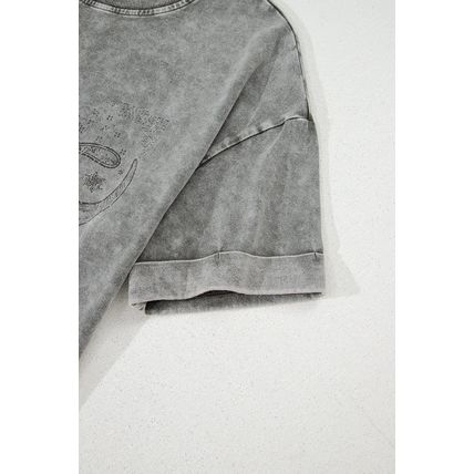 Light Grey Western Steer Head Tie Dye Print Crew Neck T Shirt