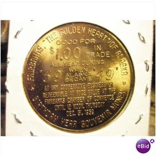 1959 Alaskan Statehood Gold Plated Token (FRE SHIP)