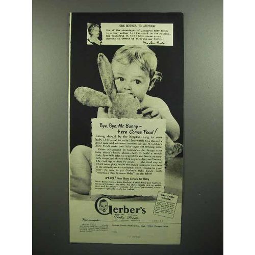 1946 Gerber's Baby Food Ad - Bye Bye Mr. Bunny!