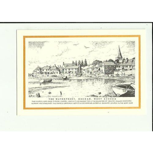 Sussex BOSHAM Waterfront Art Postcard by John Mortlock