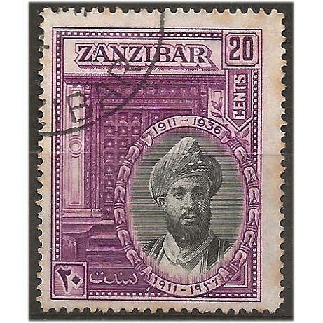 Zanzibar 1936 SG324 20c Black & Bright Purple Fine Used .. ..