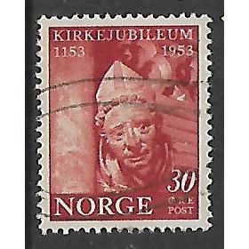 NORWAY 1953 30 ORE RED MEDIEVAL SCULPTURE SG445 FINE USED