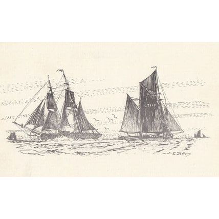 Sailing Ship Trading Brig at Dogger Bank Lowestoft Artist Drawing 1970s Postcard
