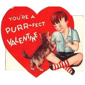VINTAGE ' VALENTINE CARD ' YOUNG BOY with CAT card 1930s