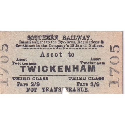 ASCOT - TWICKENHAM 1955 Southern Railway Ticket SR 1705 Edmundson