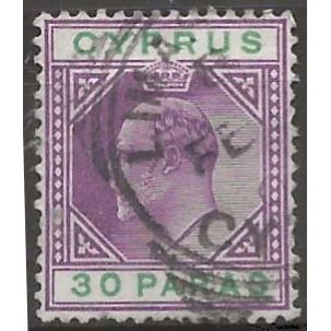 Cyprus 1904 SG63 30 Paras Purple & Green Wmk MCA Fine Used . .