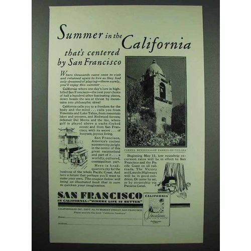 1930 San Francisco California Tourism Ad - Summer