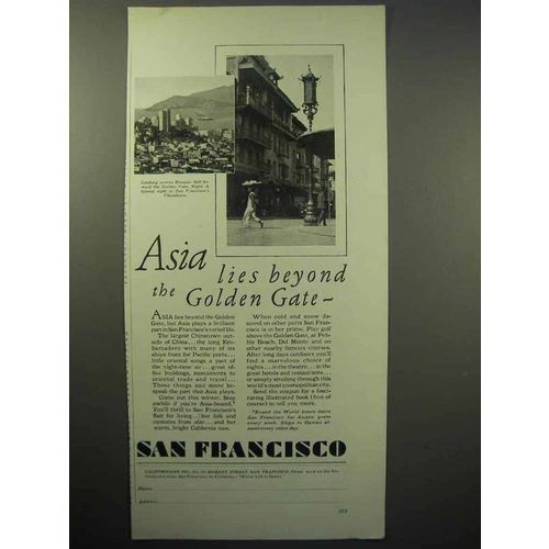 1930 San Francisco Tourism Ad - Asia Lies Beyond