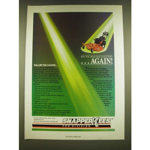 1990 Snapper Pro Series Walk-Behind Commercial Mowers Ad - We're making history