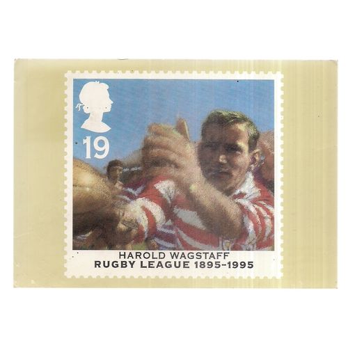 RUGBY LEAGUE CENT issued 1995 by Post office postcard first day issue stamp (a)=