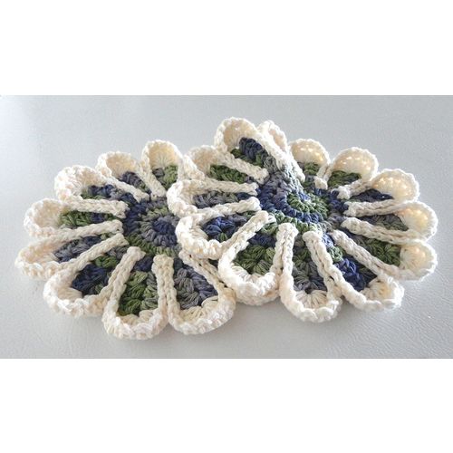 POT holders - hot pads mats set of 2 round blue green white hues 8 inches #001