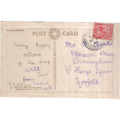 A BIRTHDAY MESSAGE .used vintage postcard by Rotary Photo 1926 postmark /