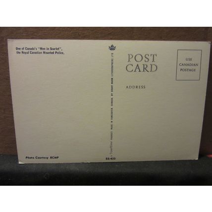 ROYAL CANADIAN MOUNTED POLICE with horse unused vintage postcard. =