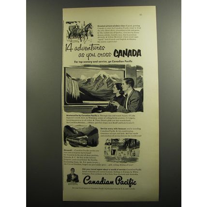 1952 Canadian Pacific Railroad Ad - 14 adventures as you cross Canada