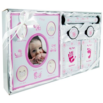 5pc New Baby Girl Gift First Photo Frame Tooth Curl Birth Box Hand Footprint Kit