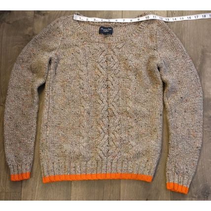American Eagle Outfitters Open Cable Knit Confetti Sweater Orange Trim Wms Med
