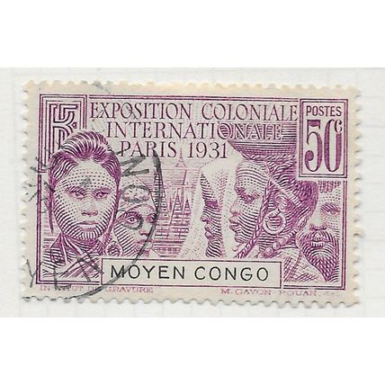 CONGO 1931 MIDDLE PARIS COLONIAL EXHIBITION 50c USED NATIVE WOMEN FACES EIFFEL