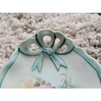 Small Vintage Flowered Oval Unique Decorative Plate Hand Painted Autographed
