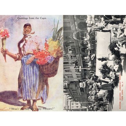Cape Town South Africa Adderley Street 2x Flower Seller Postcard s
