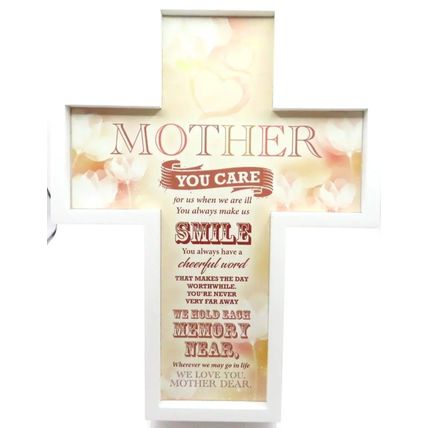 Mother Sentimental Verse Plaque Cross Shaped with Stand & Hanger 27.5 CM Gift