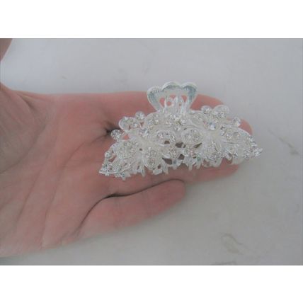 Silver rose gold metal two flower crystal hair claw bridal clip