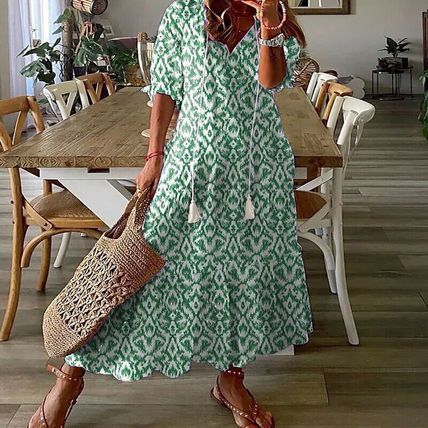 Ladies Party V Neck Sundress Women Dresses Short Sleeve Dress