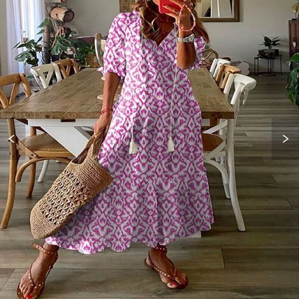 Ladies Party V Neck Sundress Women Dresses Short Sleeve Dress