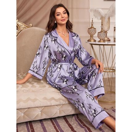 women's robe pajama set with tie-front and pants, luxurious home wear
