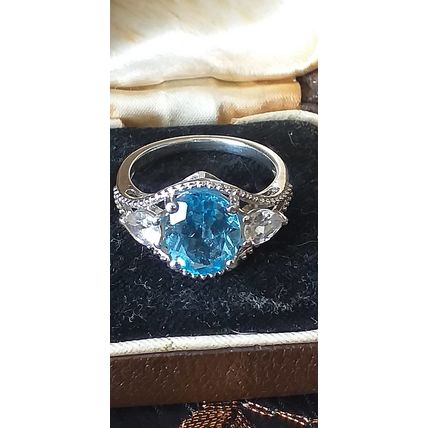 Vintage 1990-s 925 Sterling Silver Aquamarine Ring Size US 6 ,UK M Hallmarked.