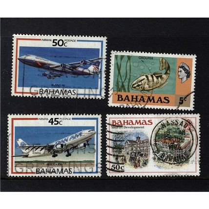 BAHAMAS 4 - airline, fish and development stamps off paper GC, nice franking