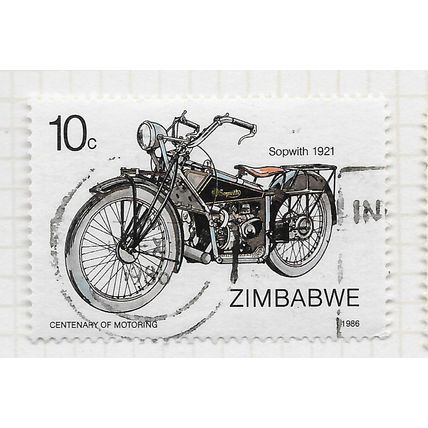 ZIMBABWE 1986 MOTORCYCLES SOPWITH 1921 100 YEARS TRANSPORT 10c USED