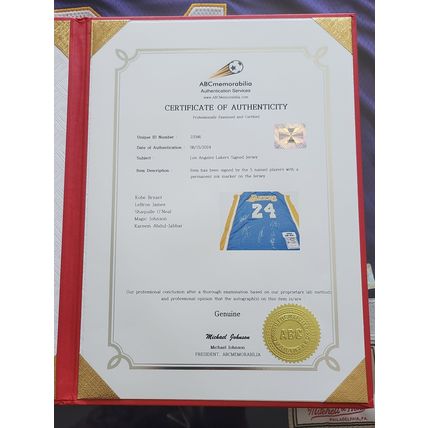 Kobe Bryant #24 Los Angeles Lakers Jersey with 5 Signatures