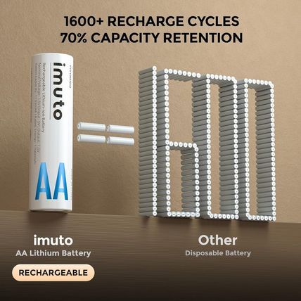 Imuto Lithium Batteries AA 8 Pack with Charger, 2500 Mwh 1.5V Constant Voltage O