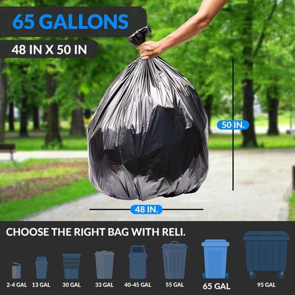 Reli. Supervalue 65 Gallon Trash Bags | 120 Count | Made in USA | Heavy Duty | B